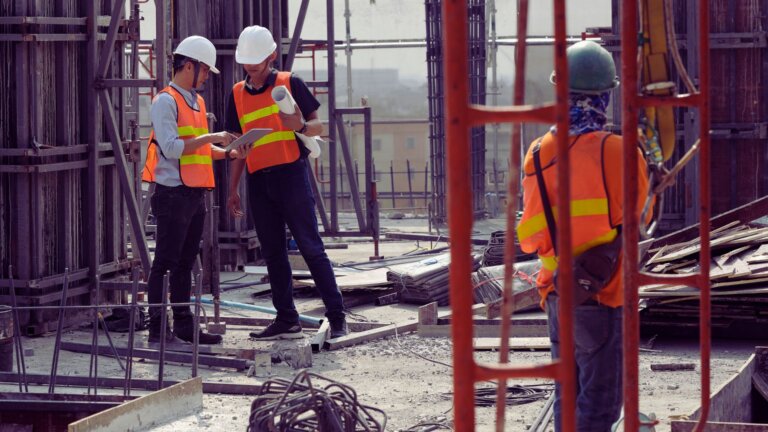 Construction workers on an active job site